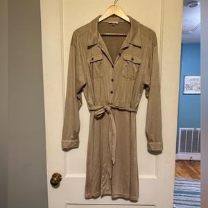 Calvin Klein Tan Suede Like Button Down Dress